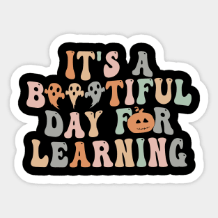 It's A Beautiful Day For Learning Groovy Halloween Teacher T-Shirt Sticker